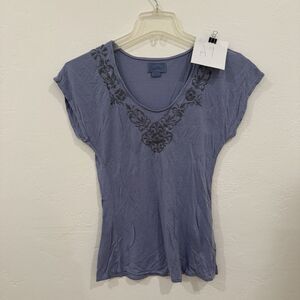 Sweeties Womens TShirt L Large Blue Short Sleeve Tee Shirt Embroidered Top